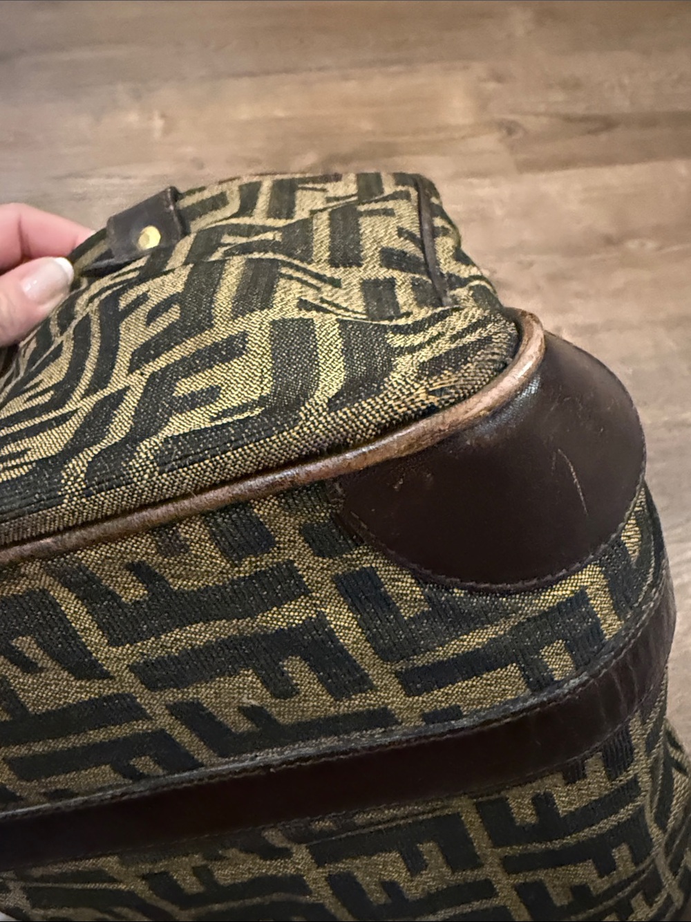 Vintage Zucca Fendi Boston Bag Brown & Tan FF Logo Canvas Tote Small Duffel - Picture 9 of 17